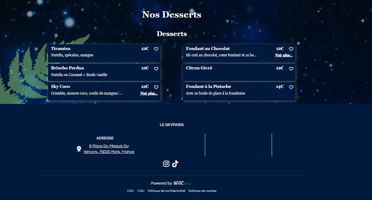 Le Skyparis menu 2