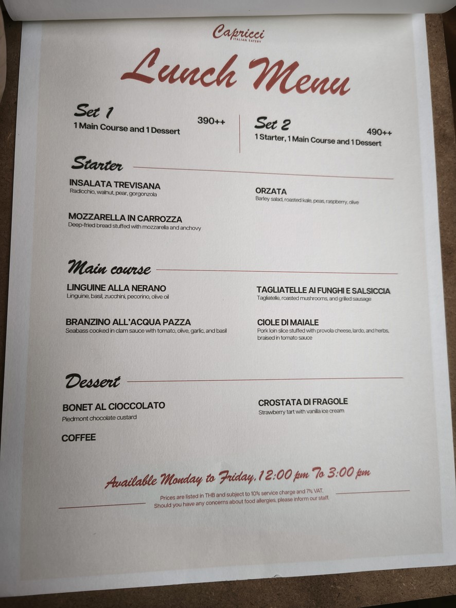 Capricci menu 2