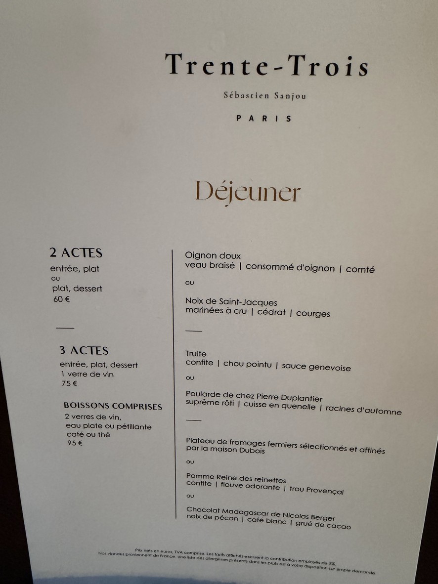 Restaurant Trente-Trois menu 1