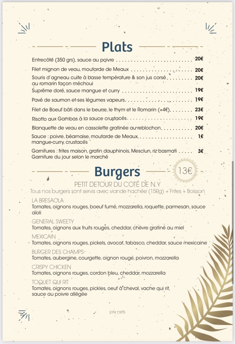 Le Toquet menu 2