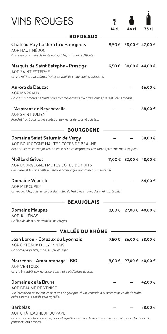 Tarascon - Restaurant Français Paris 14 menu 5