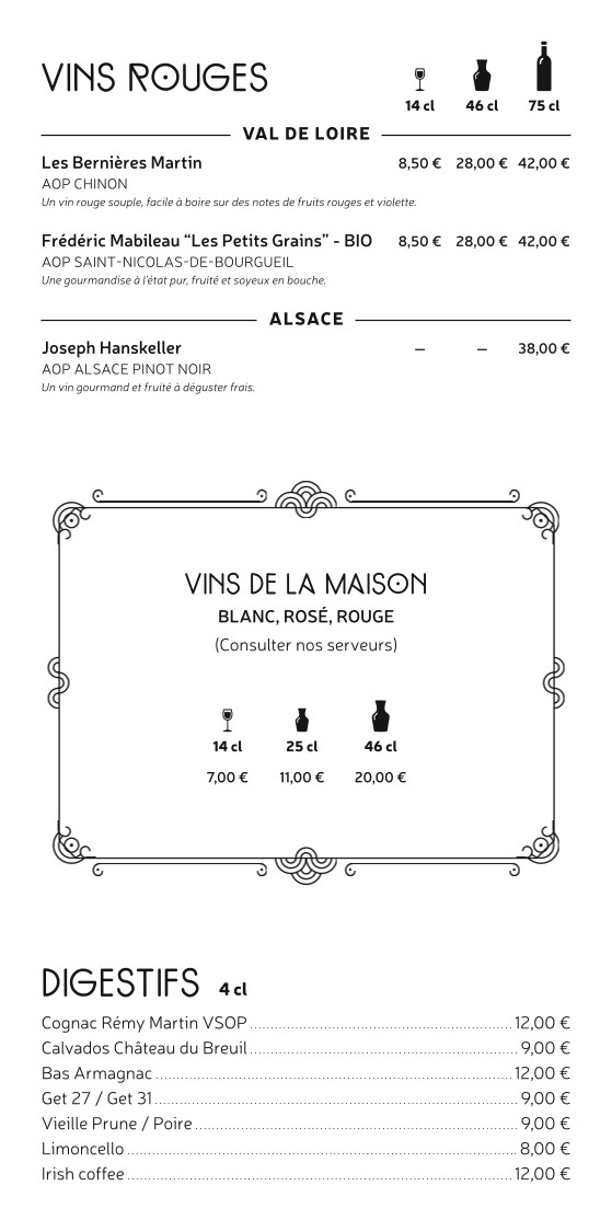 Tarascon - Restaurant Français Paris 14 menu 7
