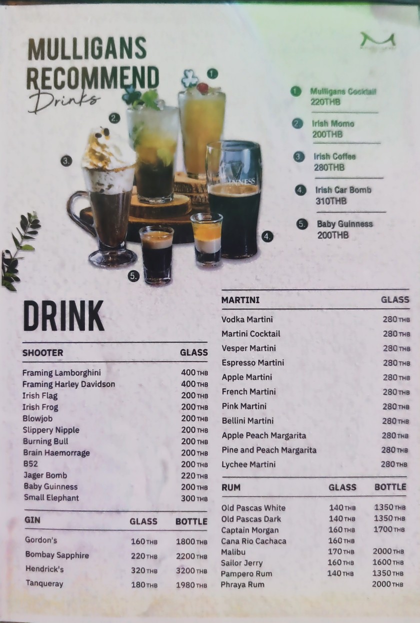 Mulligans Irish Bar | Khaosan road menu 3