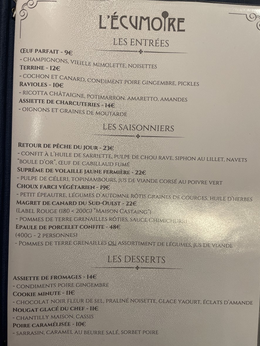 L’écumoire menu 1