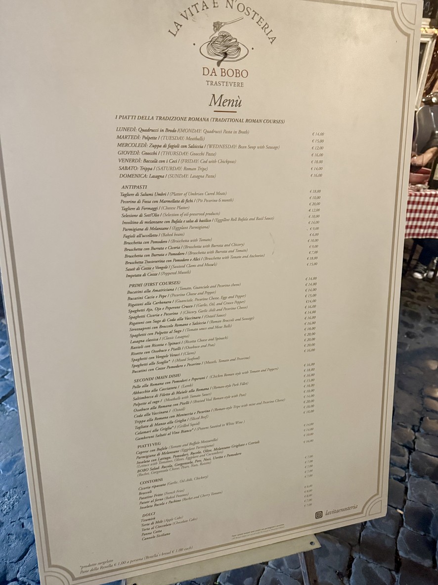 La vita è’ n’osteria menu 1