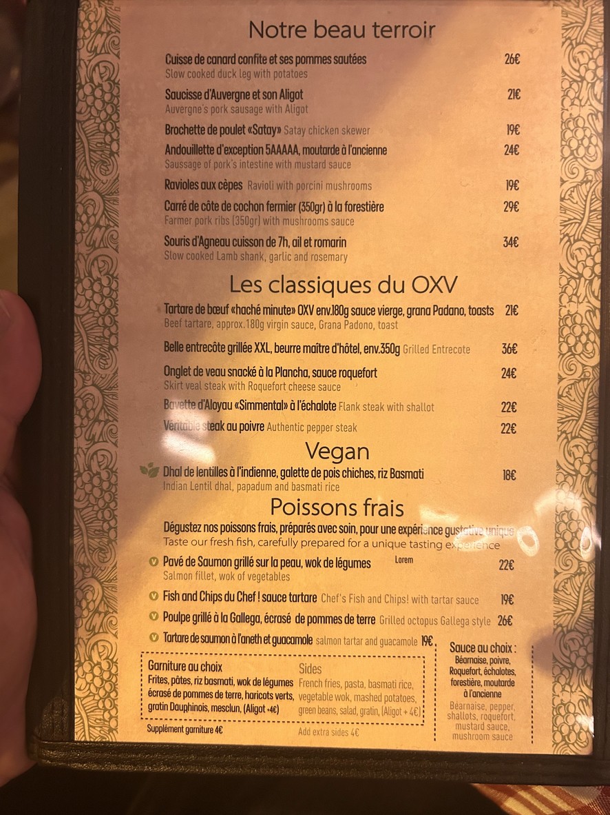 Au XV Du Rond Point (Champs-Élysées) menu 2