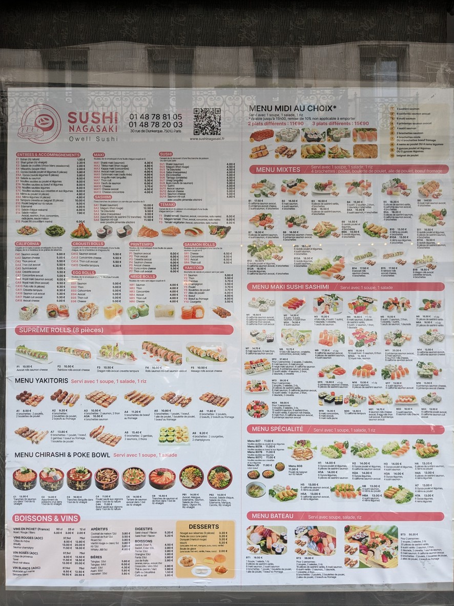 Sushi Nagasaki menu 1