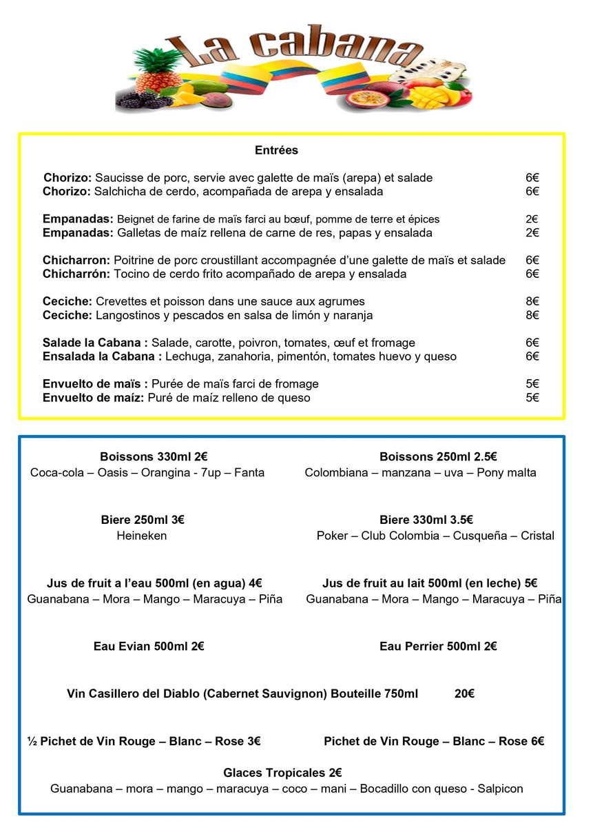 La Cabana menu 1