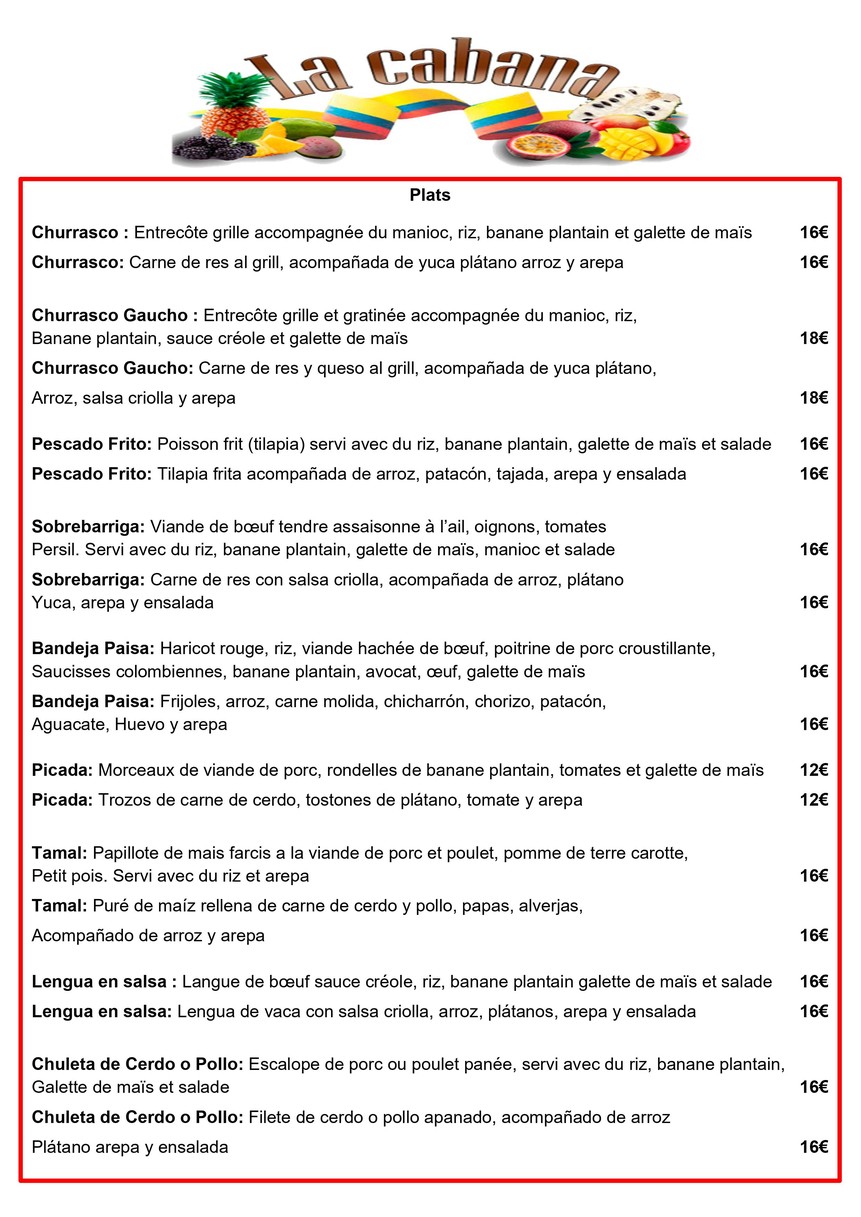 La Cabana menu 2
