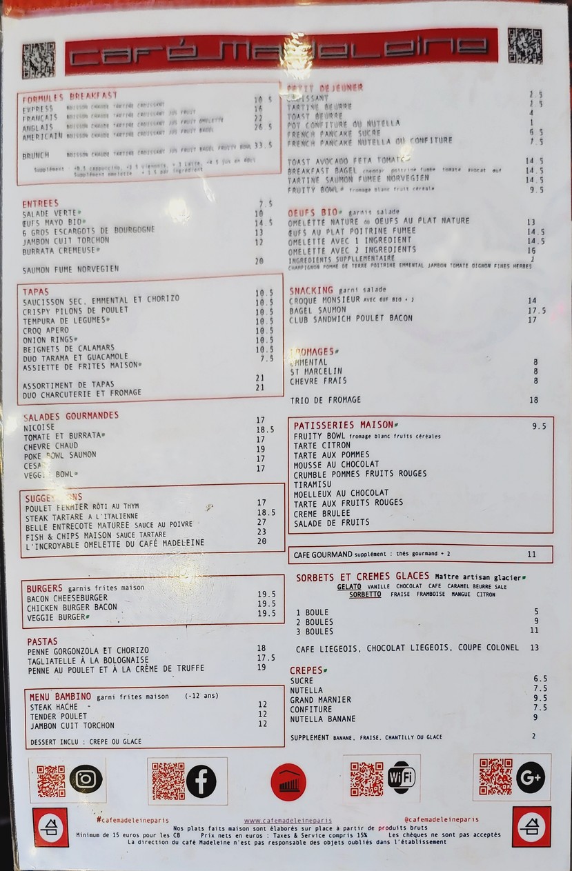 Café Madeleine menu 1