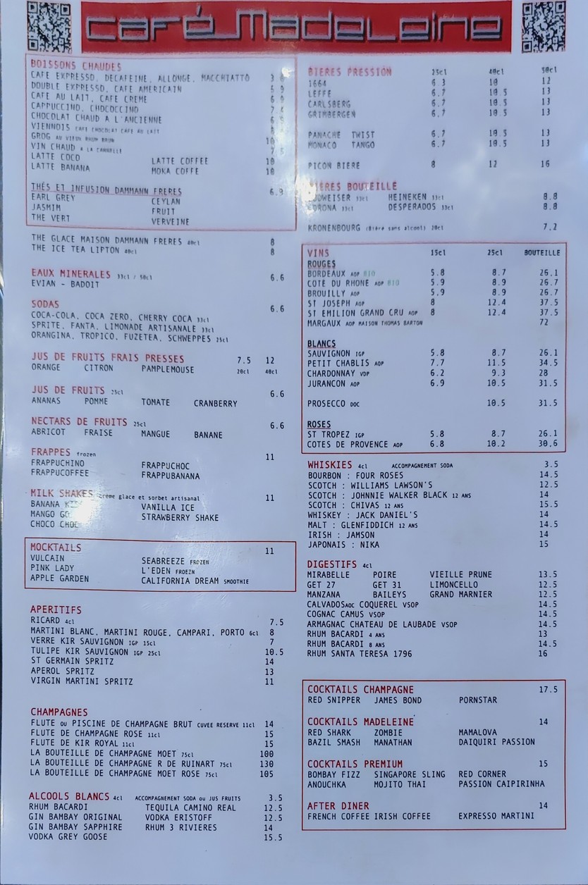 Café Madeleine menu 2