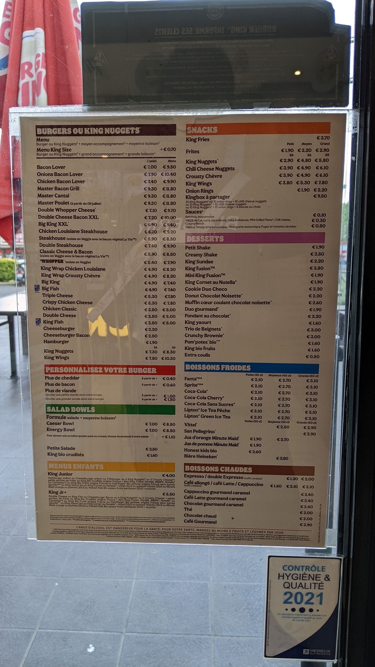 汉堡王 menu 1