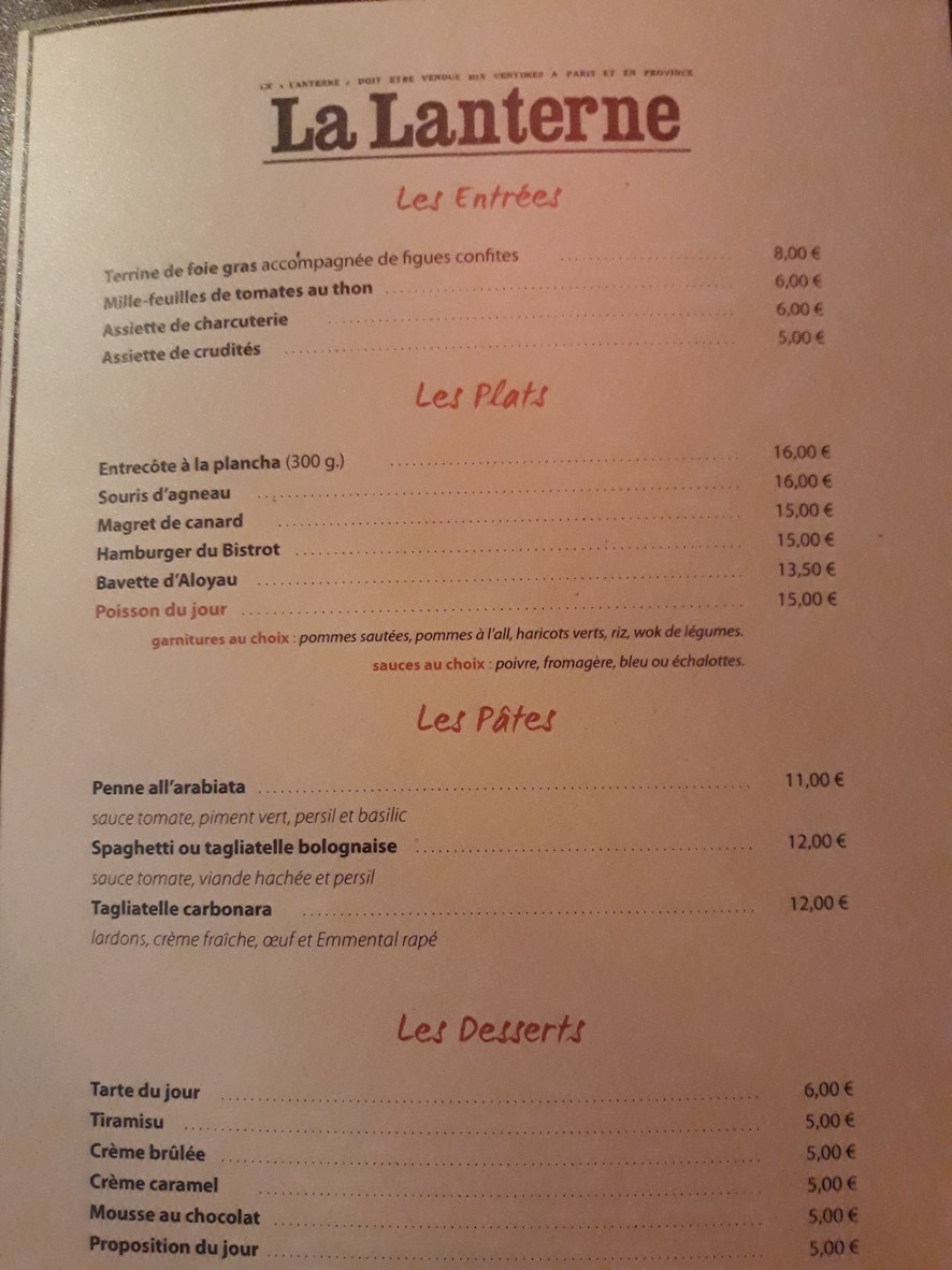 La Lanterne menu 2