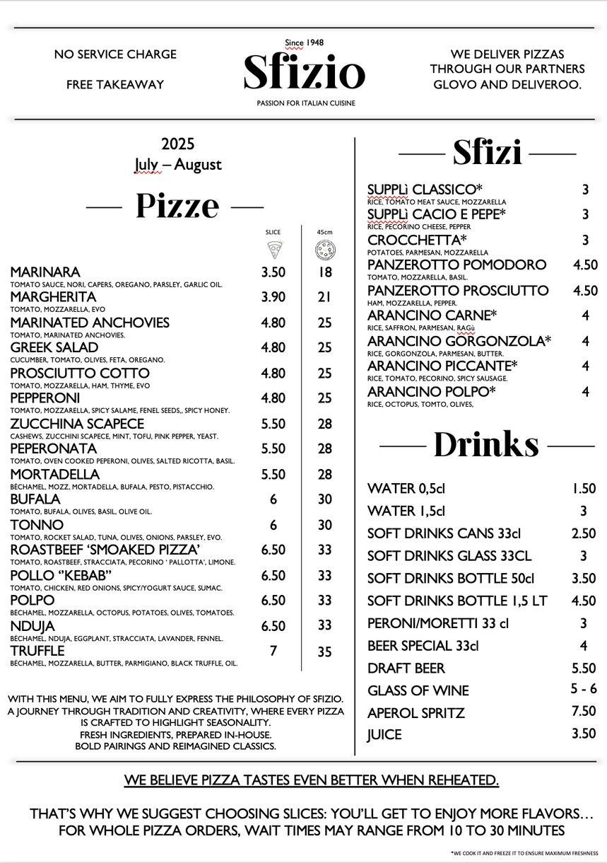 Sfizio Pizzeria menu 1