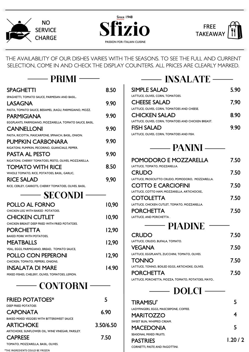 Sfizio Pizzeria menu 2