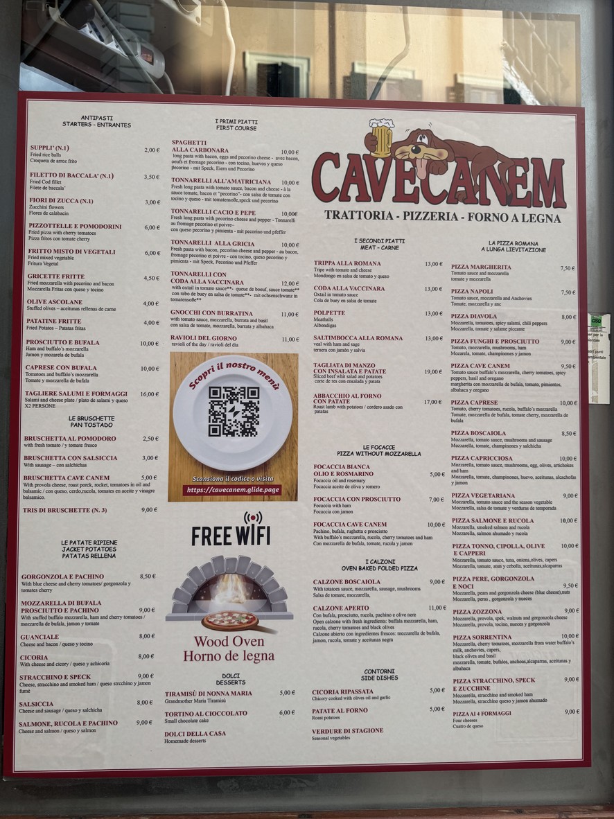 Cave Canem trattoria - pizzeria a Trastevere menu 1
