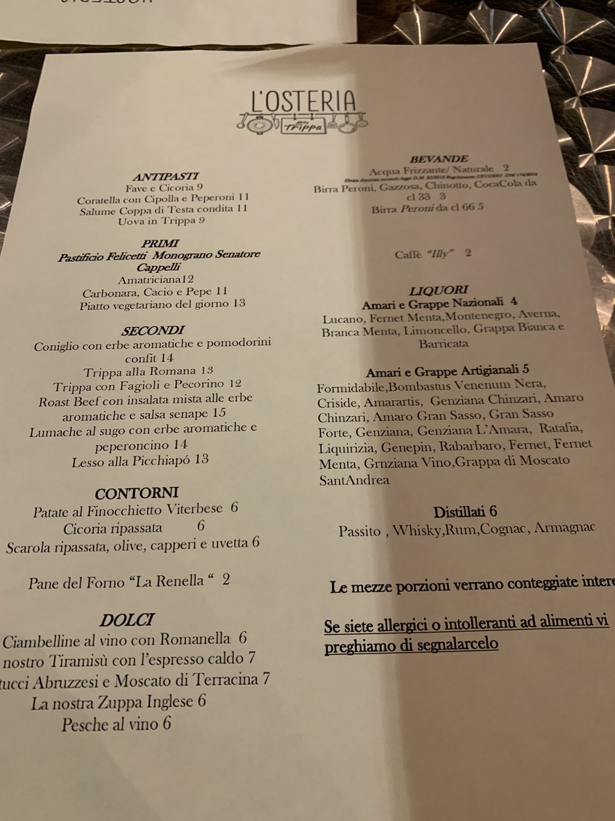 L'Osteria della Trippa menu 1