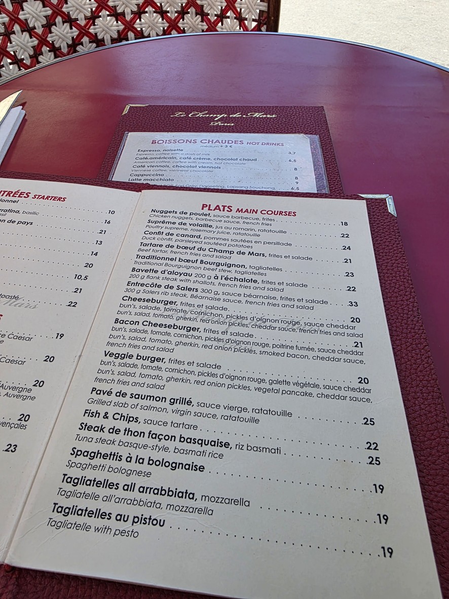 Le Champ de Mars menu 2