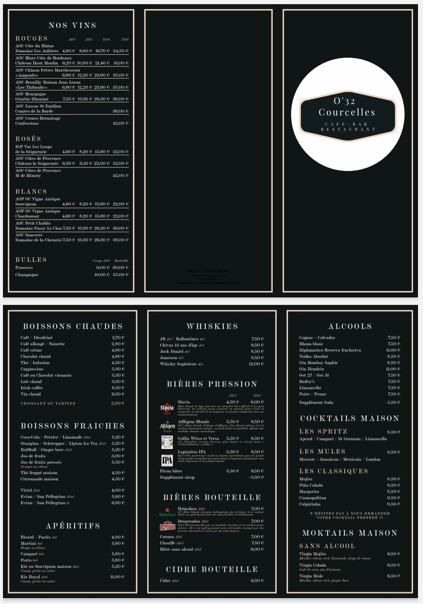 O'32 Courcelles menu 1
