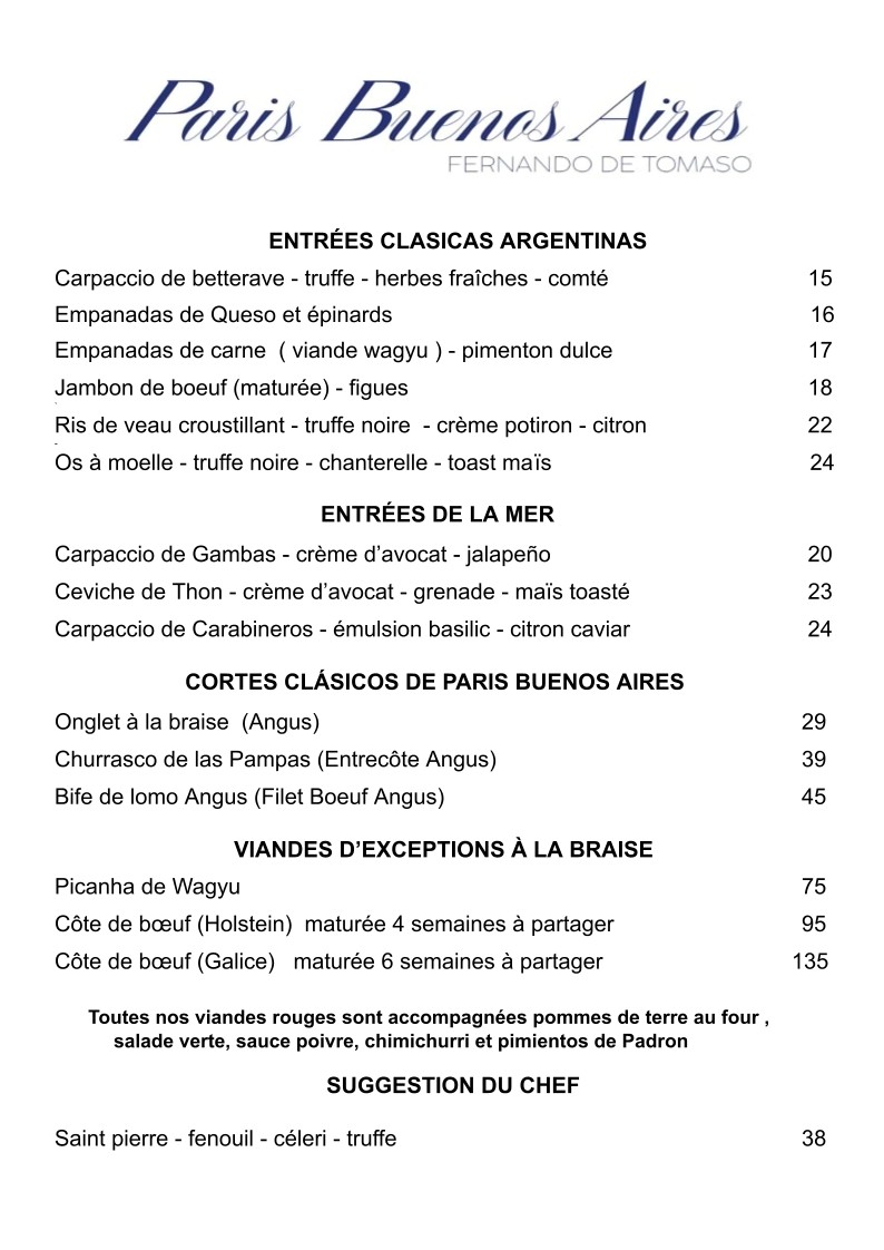 Restaurant Paris - Buenos Aires menu 1