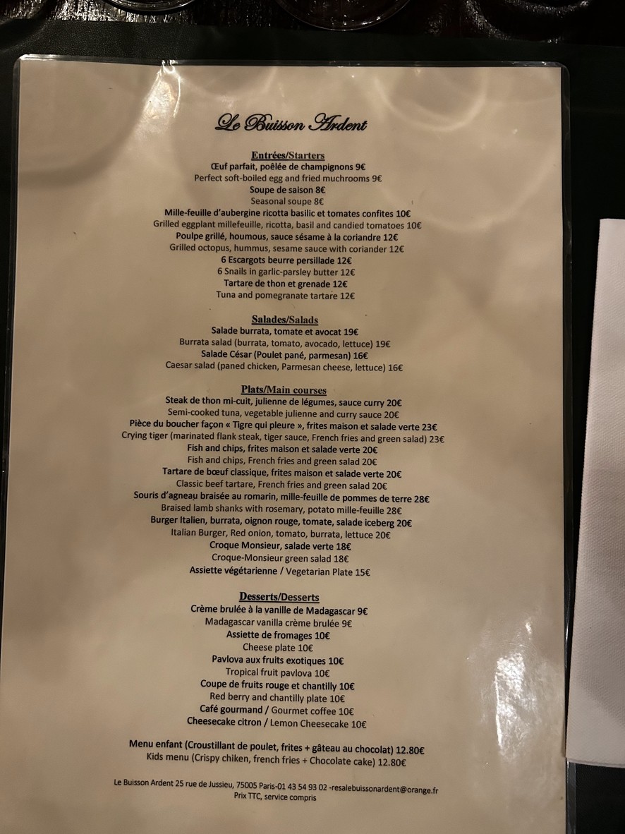 Le Buisson Ardent menu 1