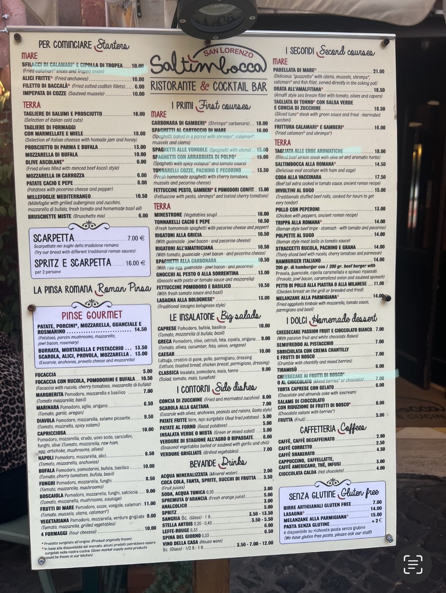 Saltimbocca San Lorenzo menu 2