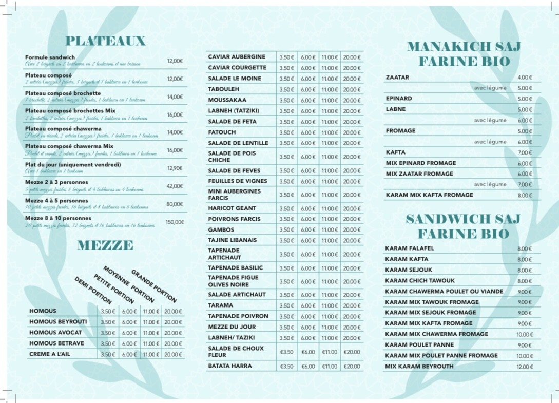 Karam Beyrouth menu 1