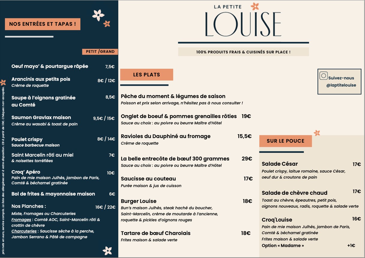 La Petite Louise menu 1