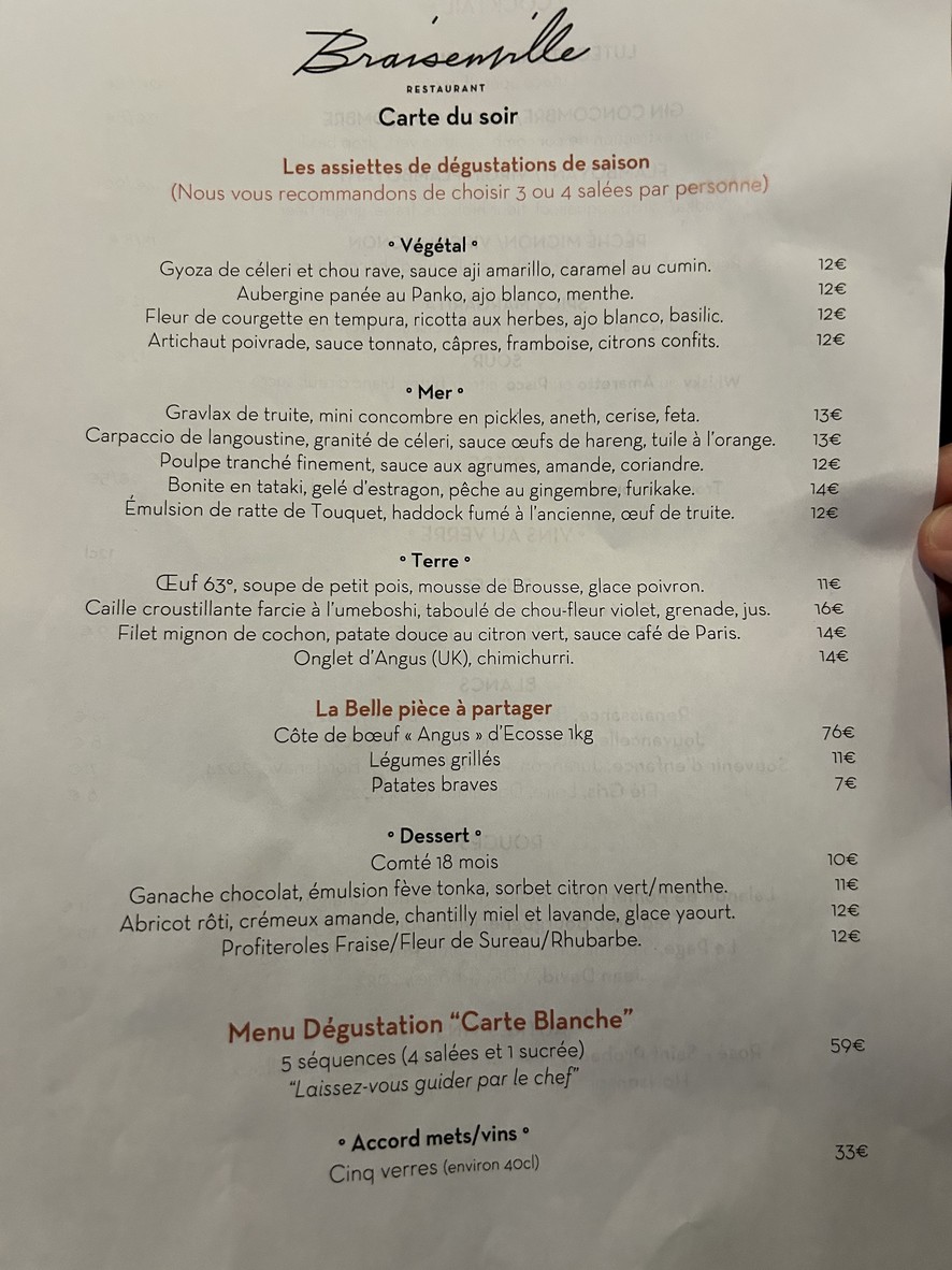 Braisenville menu 1