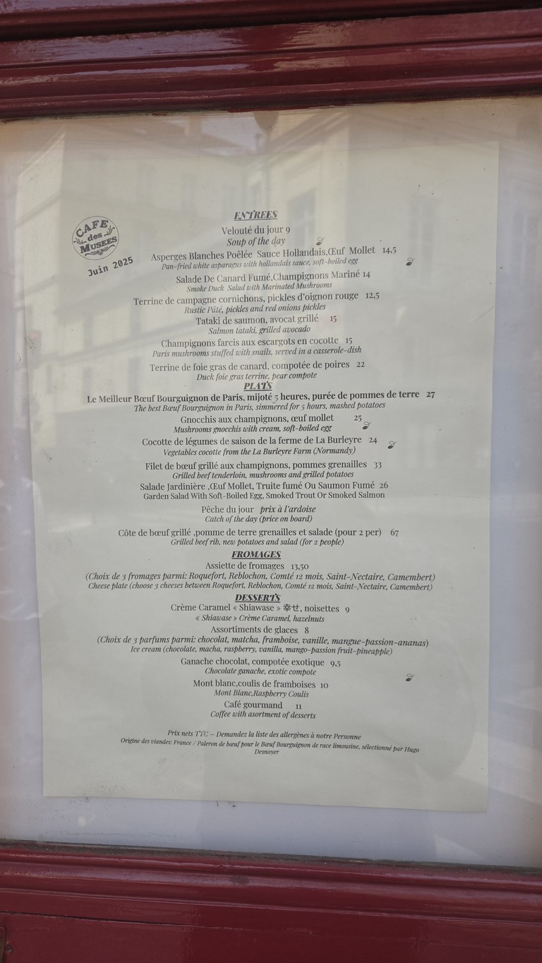 Le Café des Musées menu 1