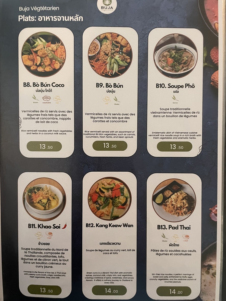 Buja Végétarien menu 1