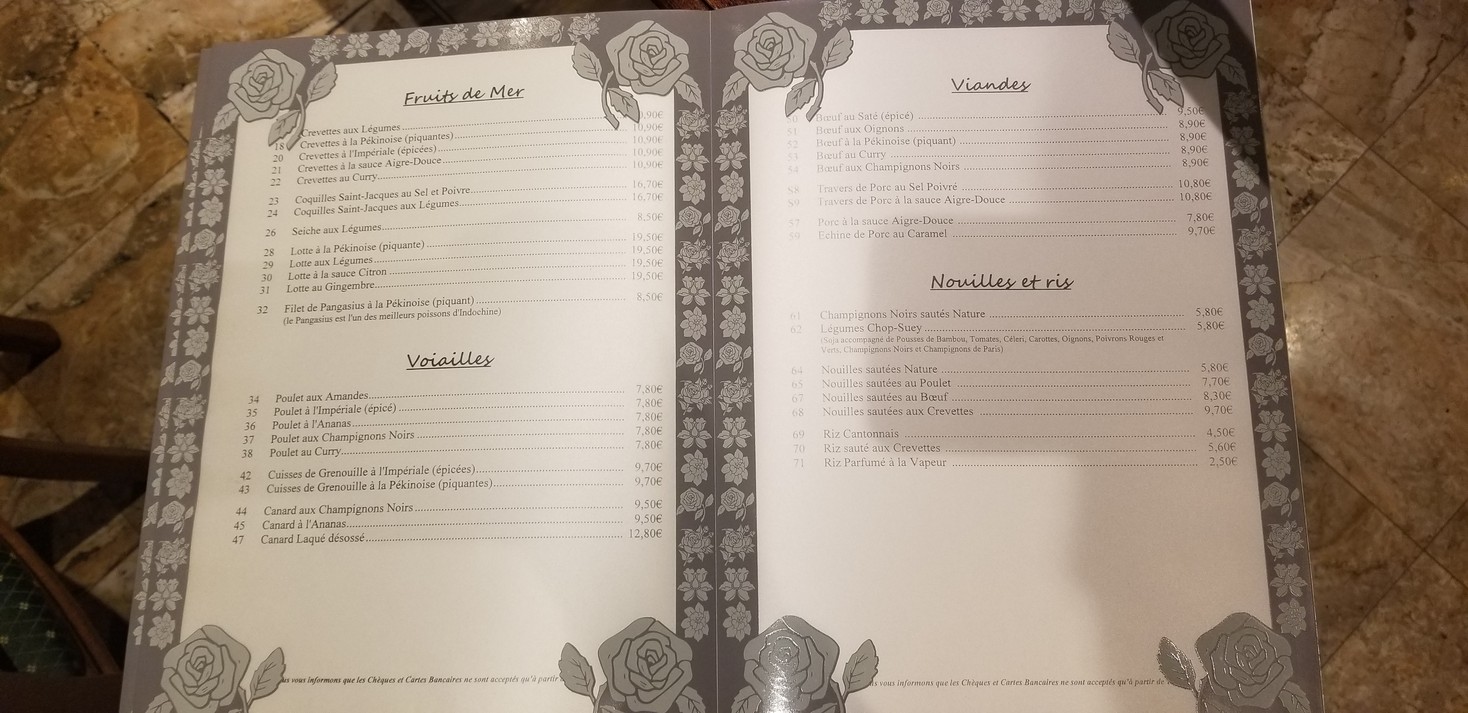 Ambassade de Pékin menu 5