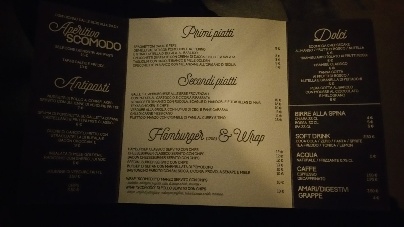 Scomodo Food & Music menu 1