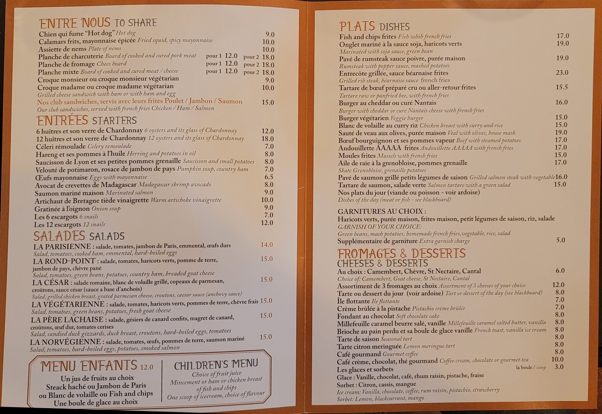 Le Mouffetard menu 1