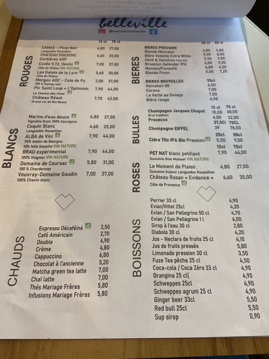 Moncœur Belleville menu 3