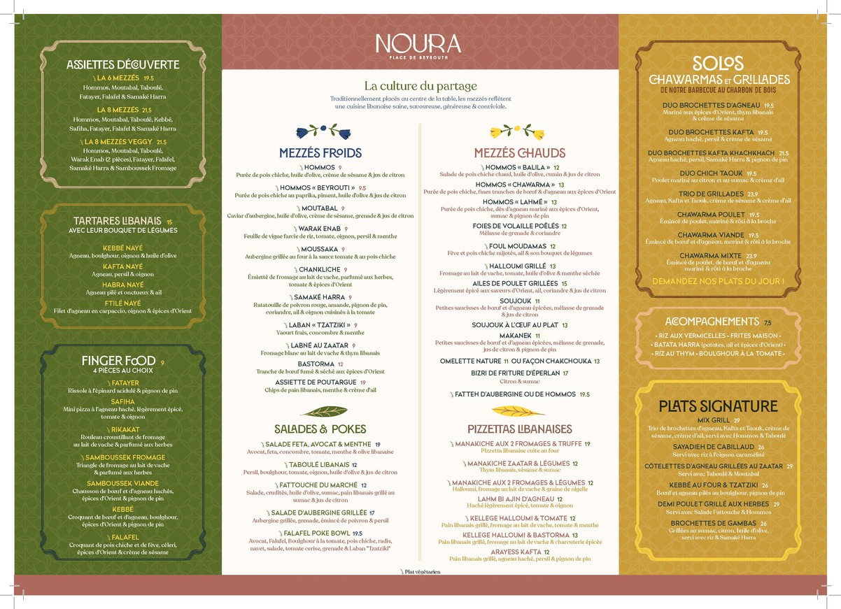 Noura Marceau - Brasserie Libanaise & Salon de Thé menu 1