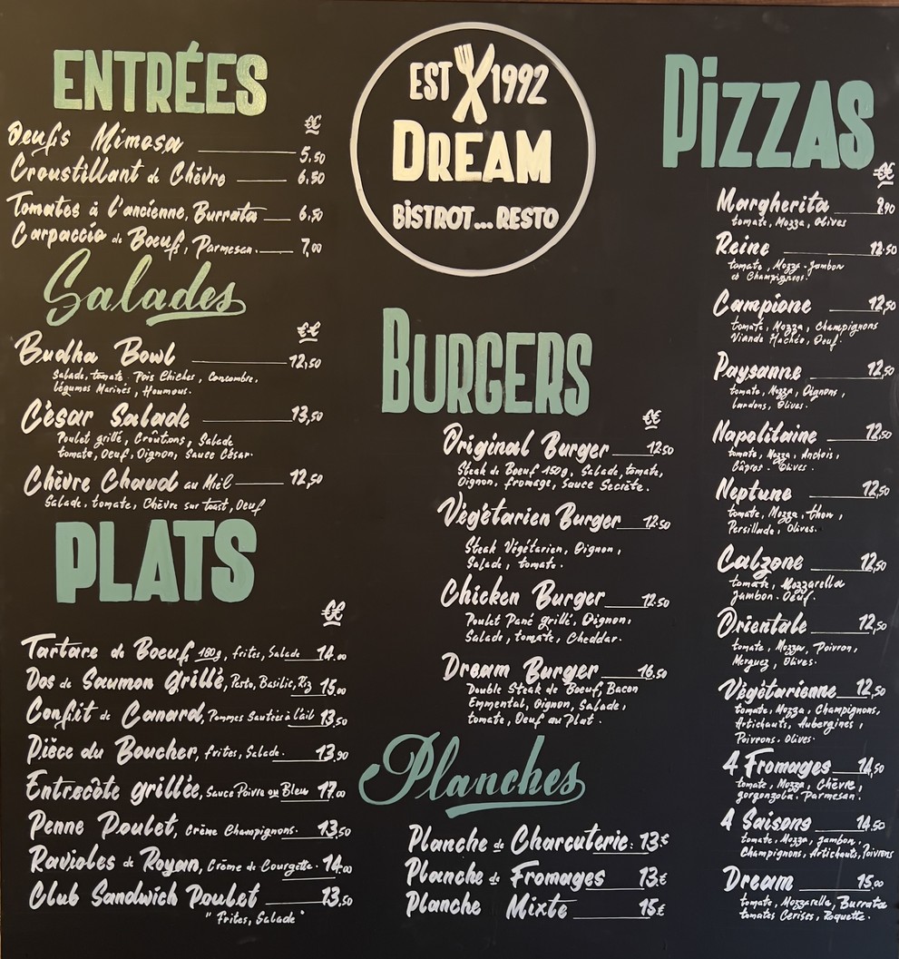 Le Dream Café menu 1