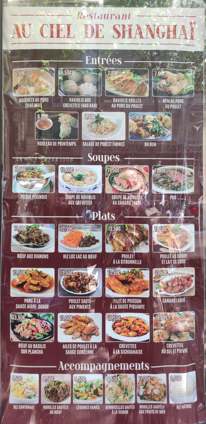 Au ciel de Shanghai menu 1