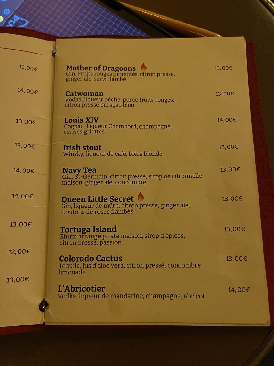 Les Timbrés Cocktails Bar - Restaurant menu 1