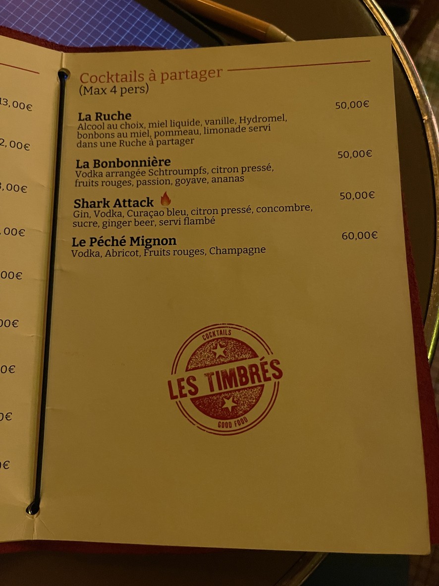 Les Timbrés Cocktails Bar - Restaurant menu 4