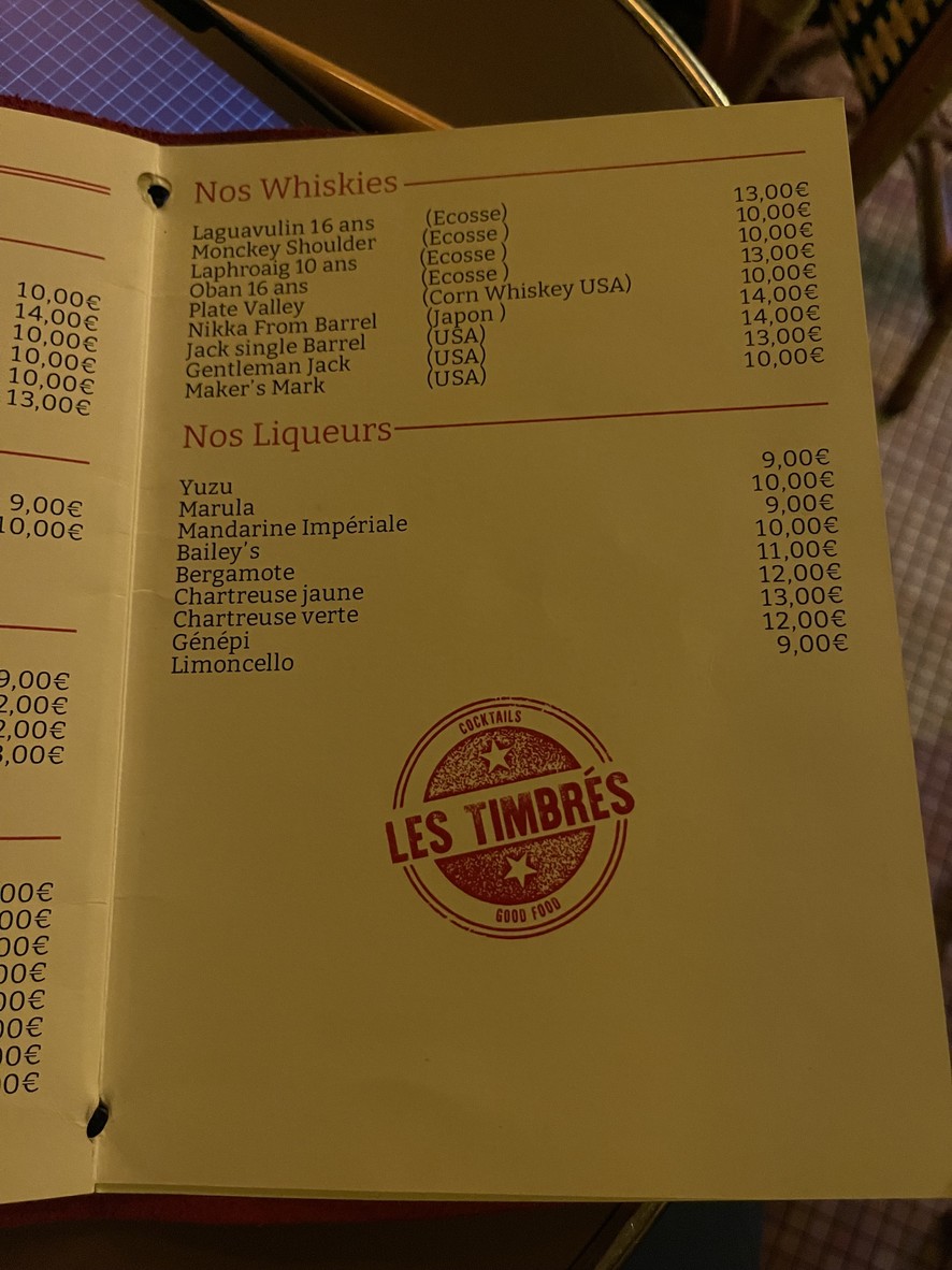 Les Timbrés Cocktails Bar - Restaurant menu 6