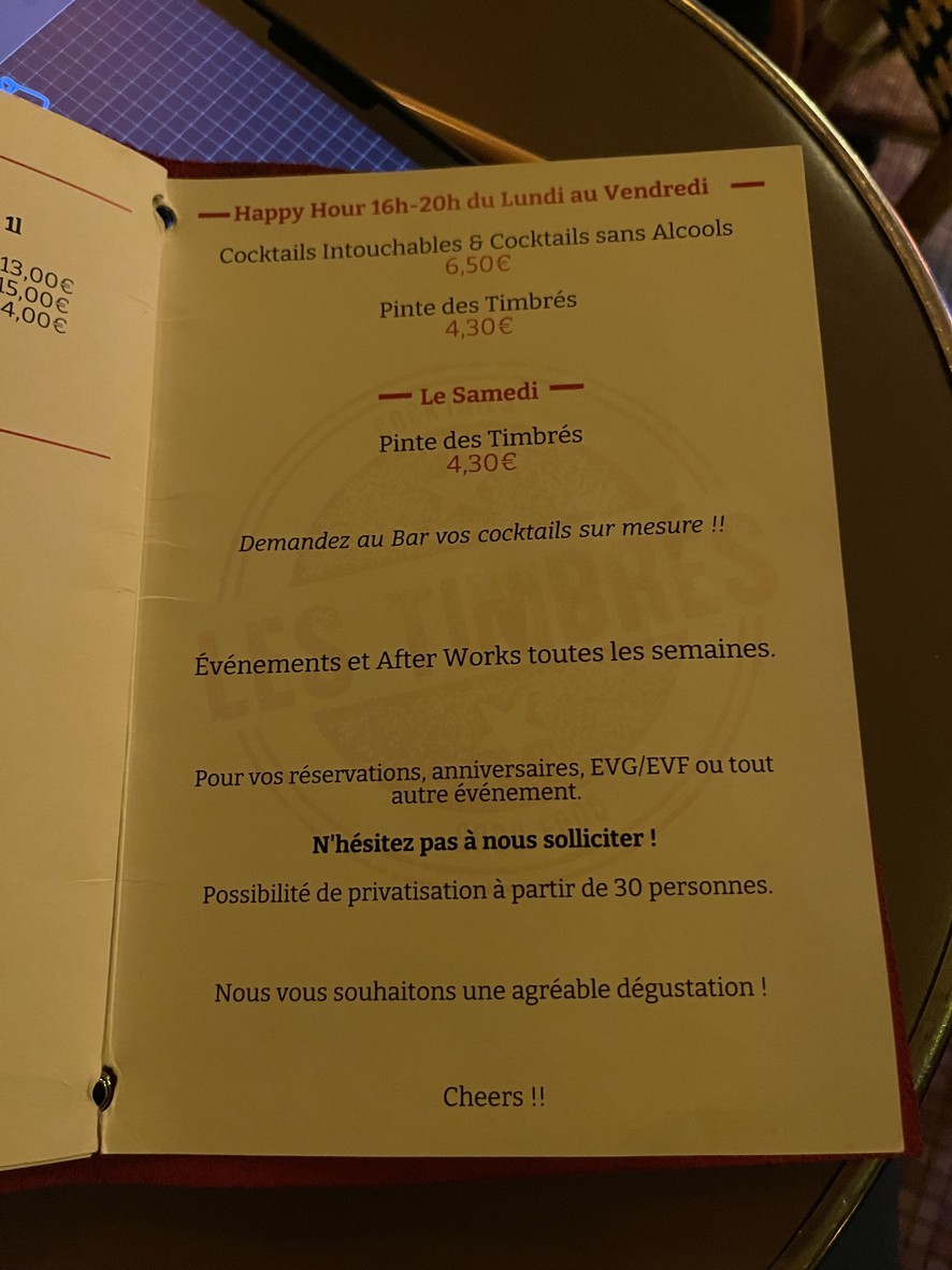 Les Timbrés Cocktails Bar - Restaurant menu 7