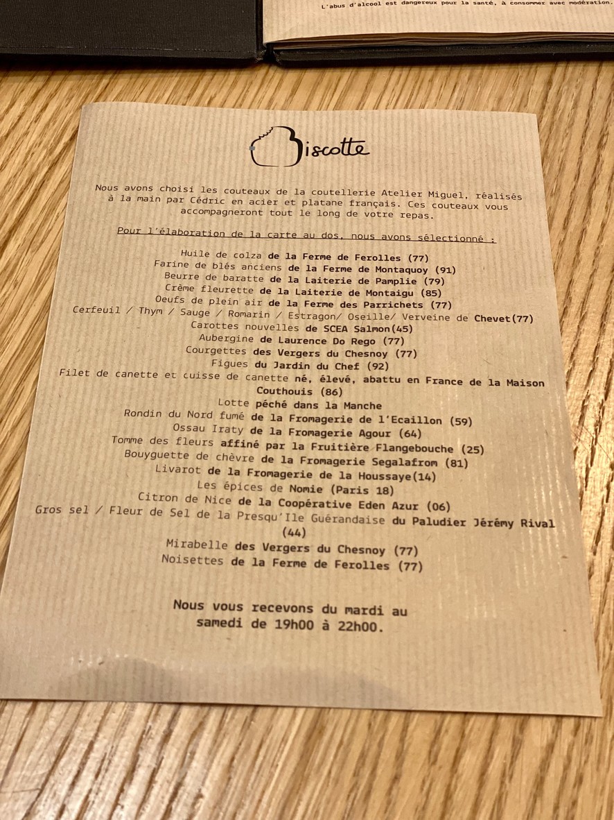 Restaurant Biscotte menu 2