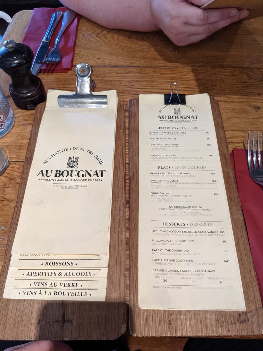 Au Bougnat menu 1