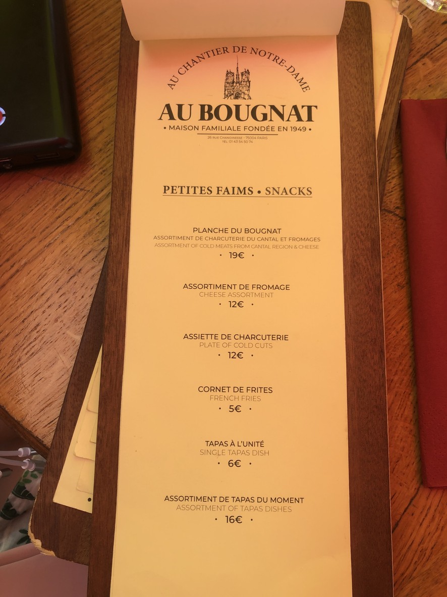 Au Bougnat menu 2