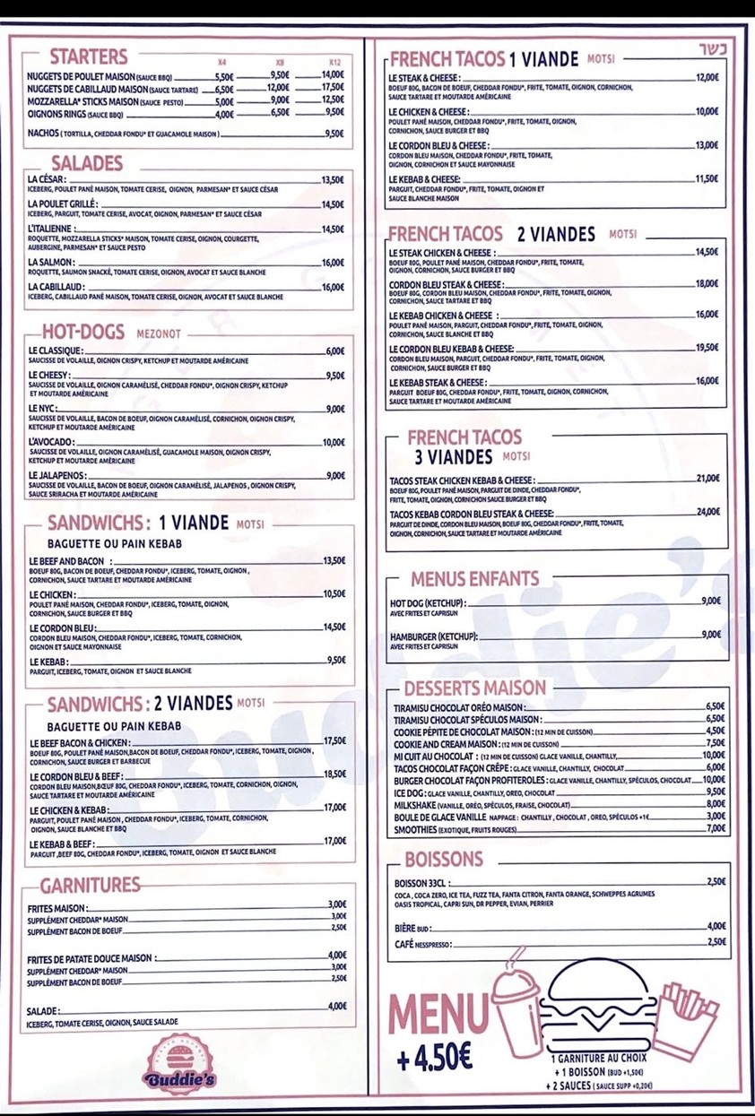 Buddie's menu 1