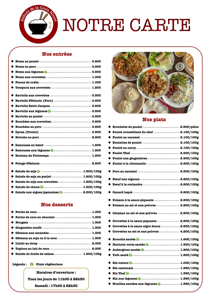 Délices de la Croix Nivert menu 1