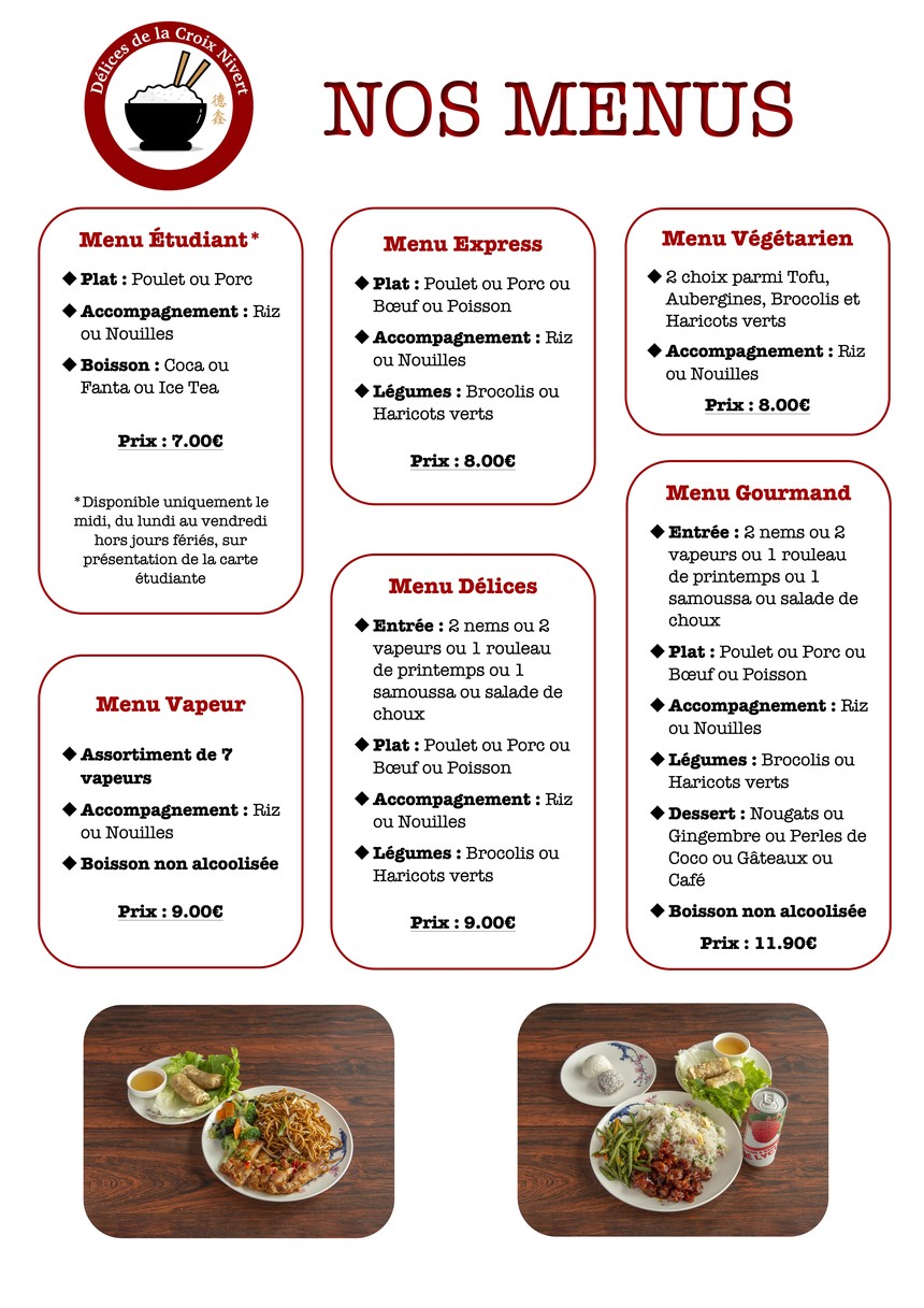 Délices de la Croix Nivert menu 2