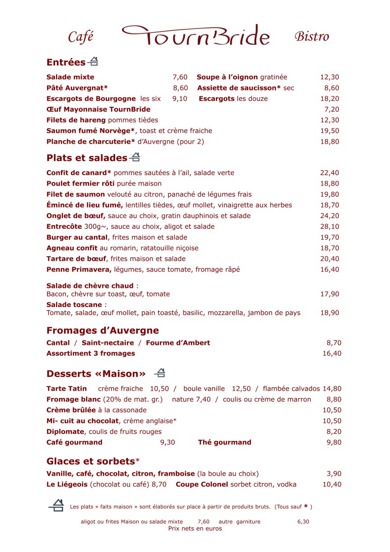 Café TournBride Bistro menu 1