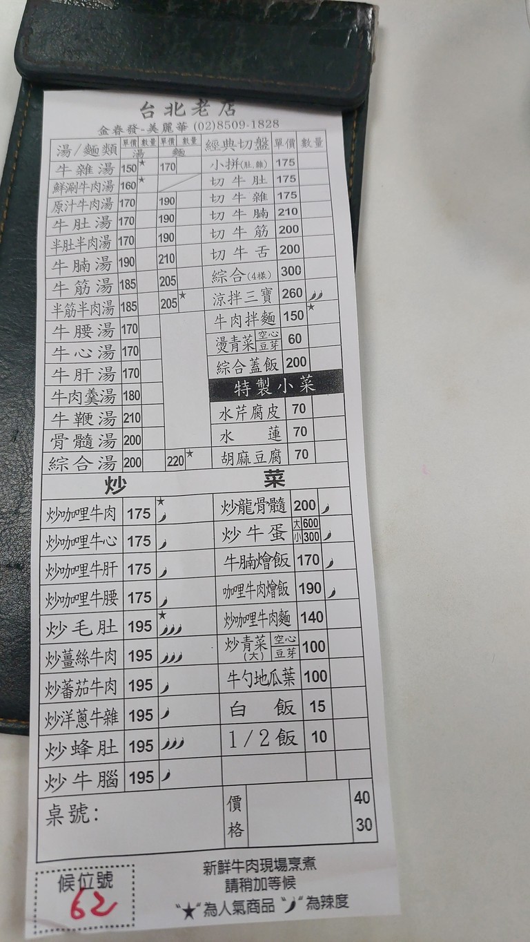 Jīn chūn fā niúròu diàn měilìhuá diàn menu 1